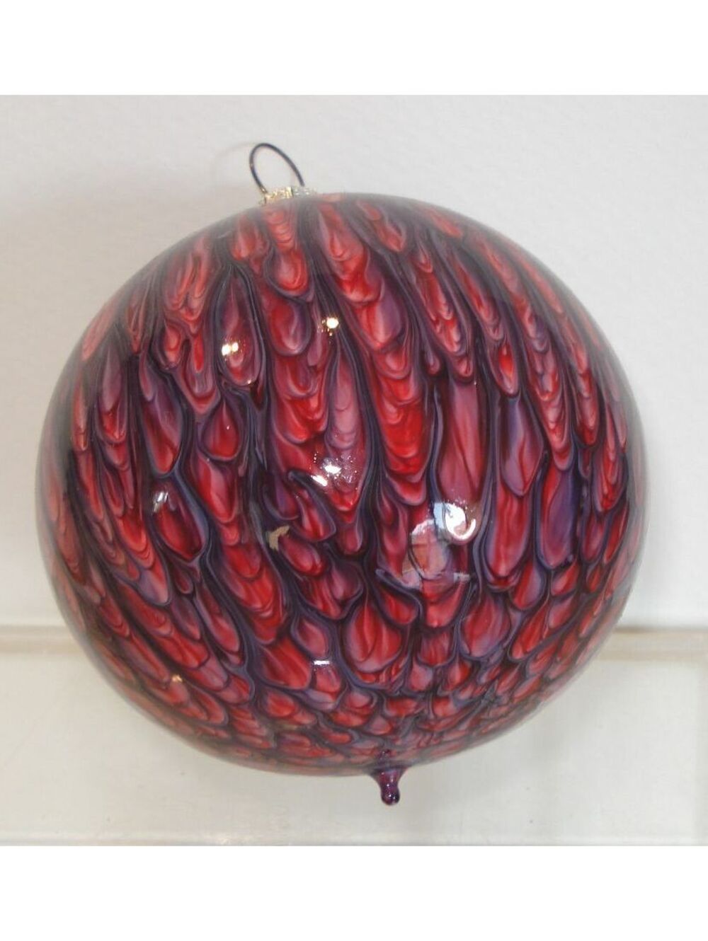 VTG W. Germany Hand Blown Glass Blue, Pink & White Swirl Christmas Ornament Bulb